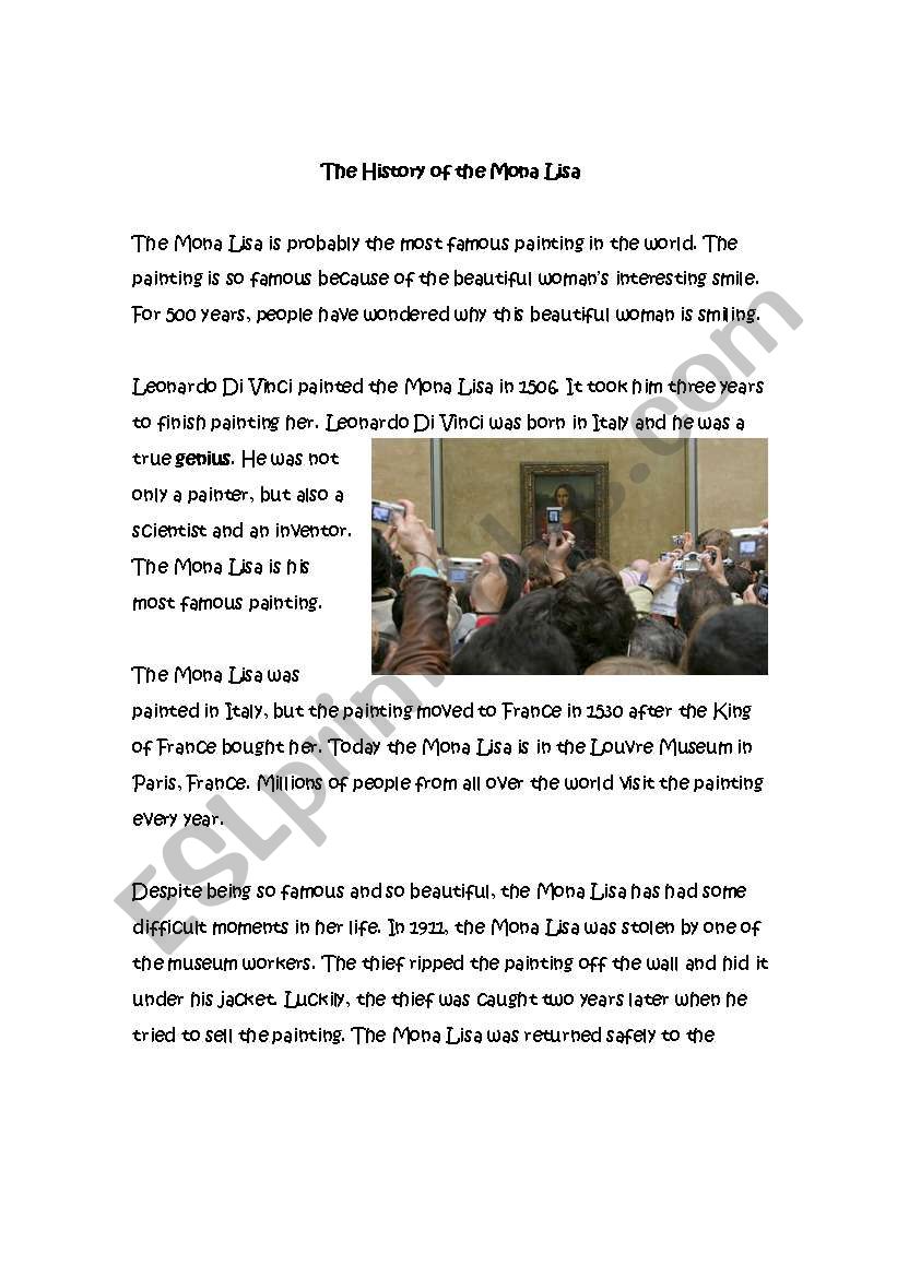 History of Mona Lisa worksheet