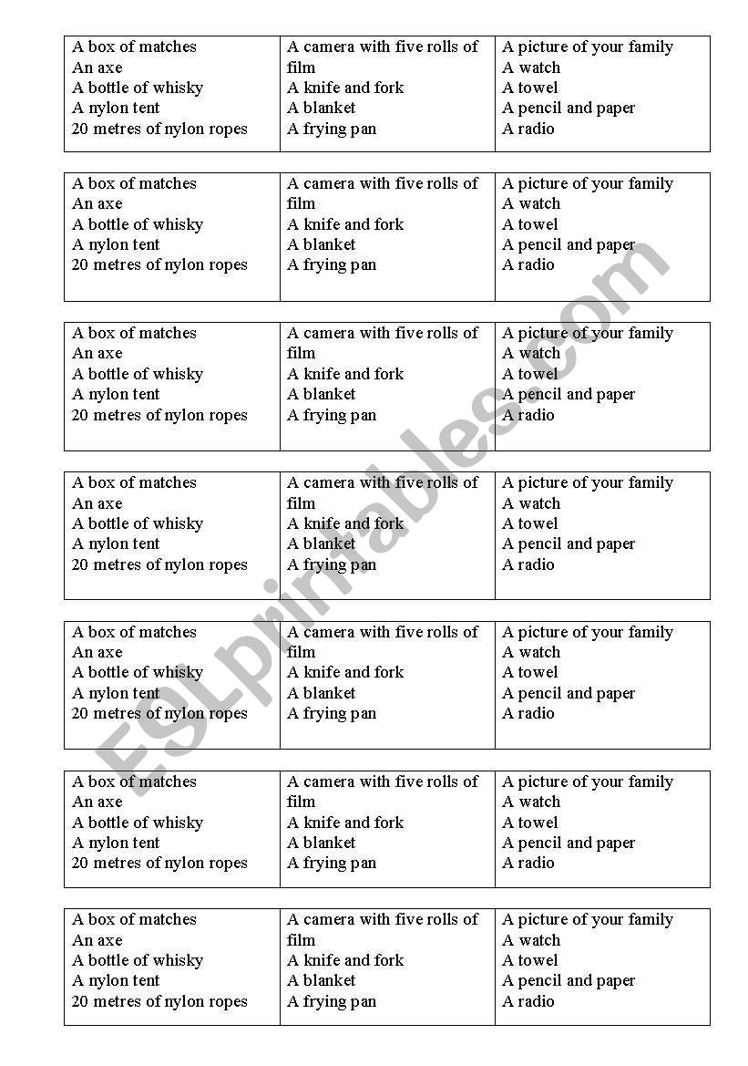 Desert Island Game  worksheet