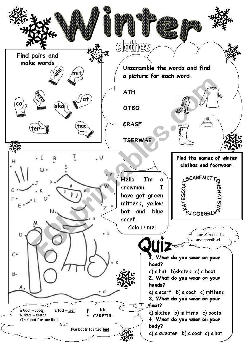 Winter Clothes Esl Worksheet By Numberseventeen