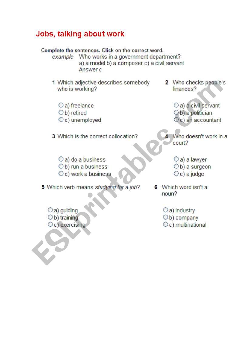 Jobs worksheet