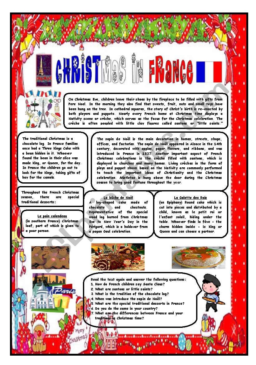 CHRISTMAS AROUND THE WORLD - PART 3 - FRANCE (B&W VERSION INCLUDED) - READING COMPREHENSION