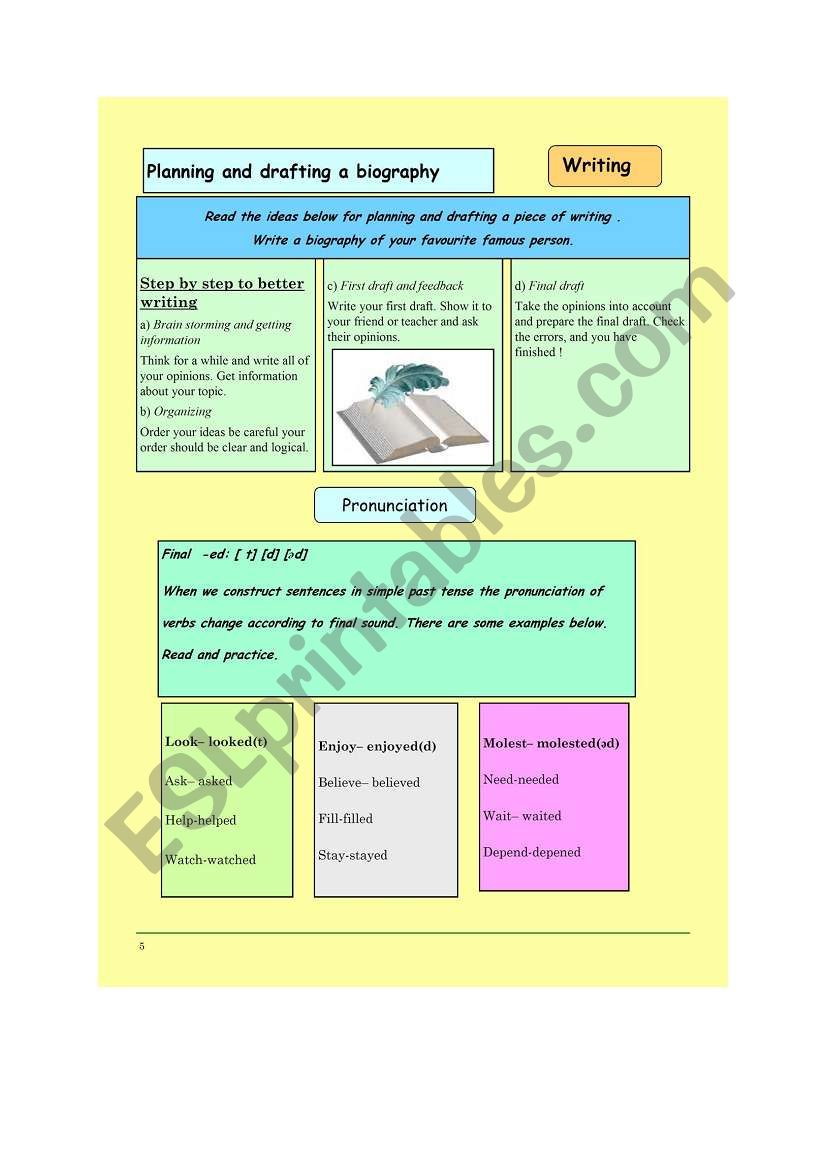 English worksheets: writing step by step and pronunciation of past