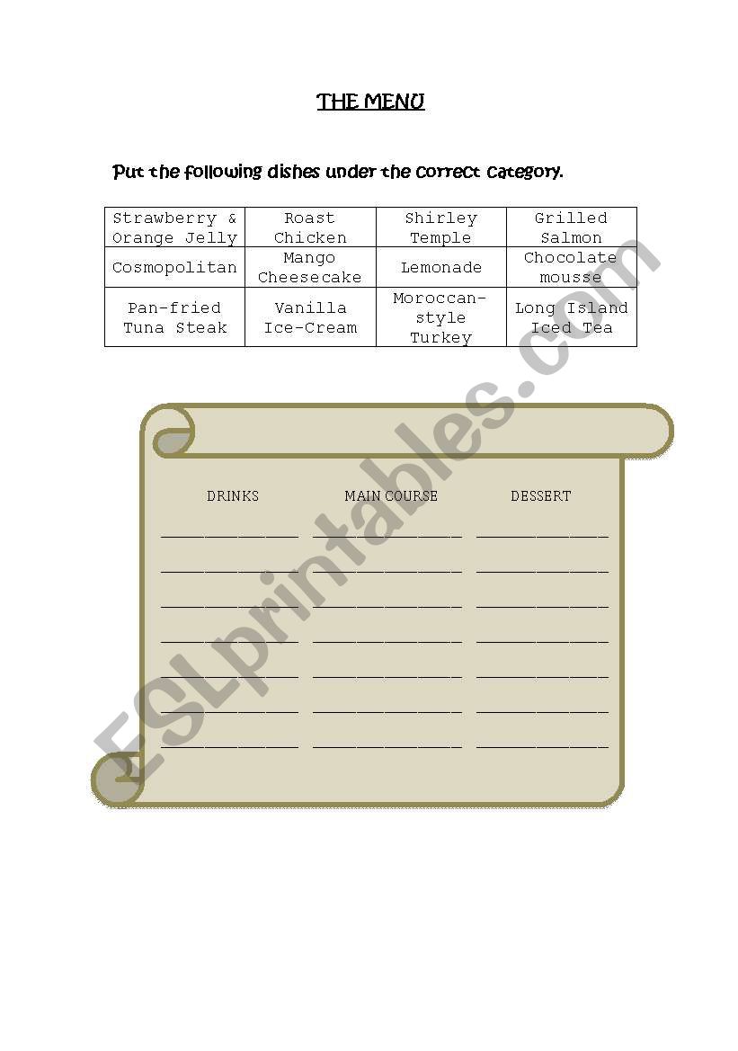 The Menu worksheet