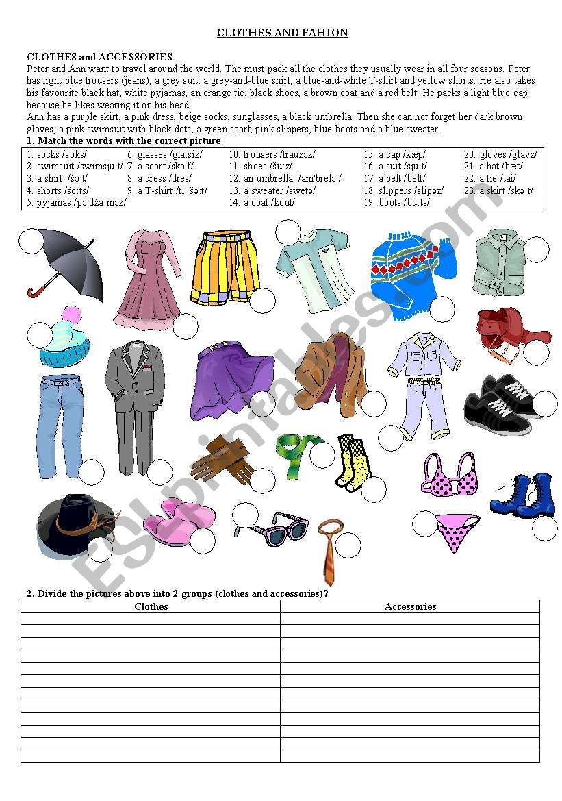 Clothes and Accessories worksheet