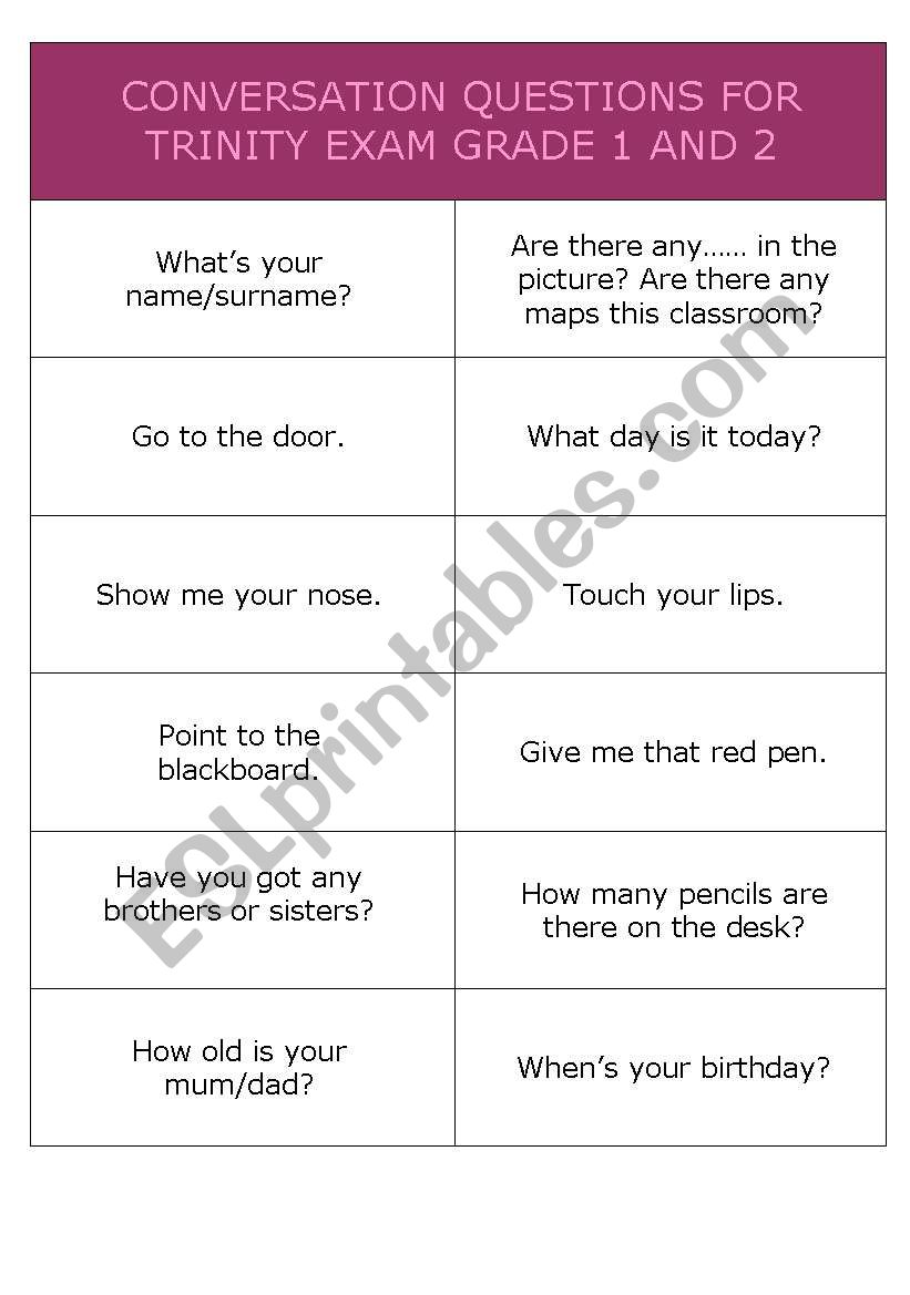 Trinity conversation questions grade 1 and 2