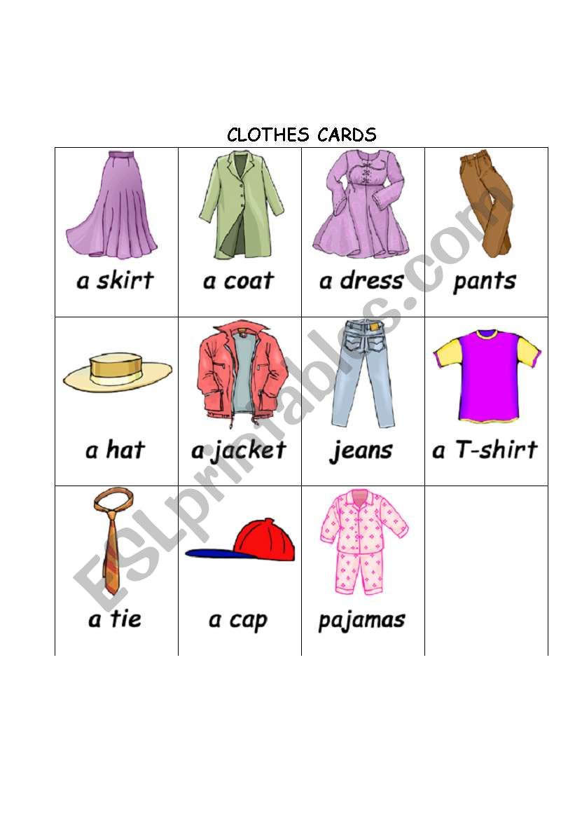 clothes cards1 worksheet