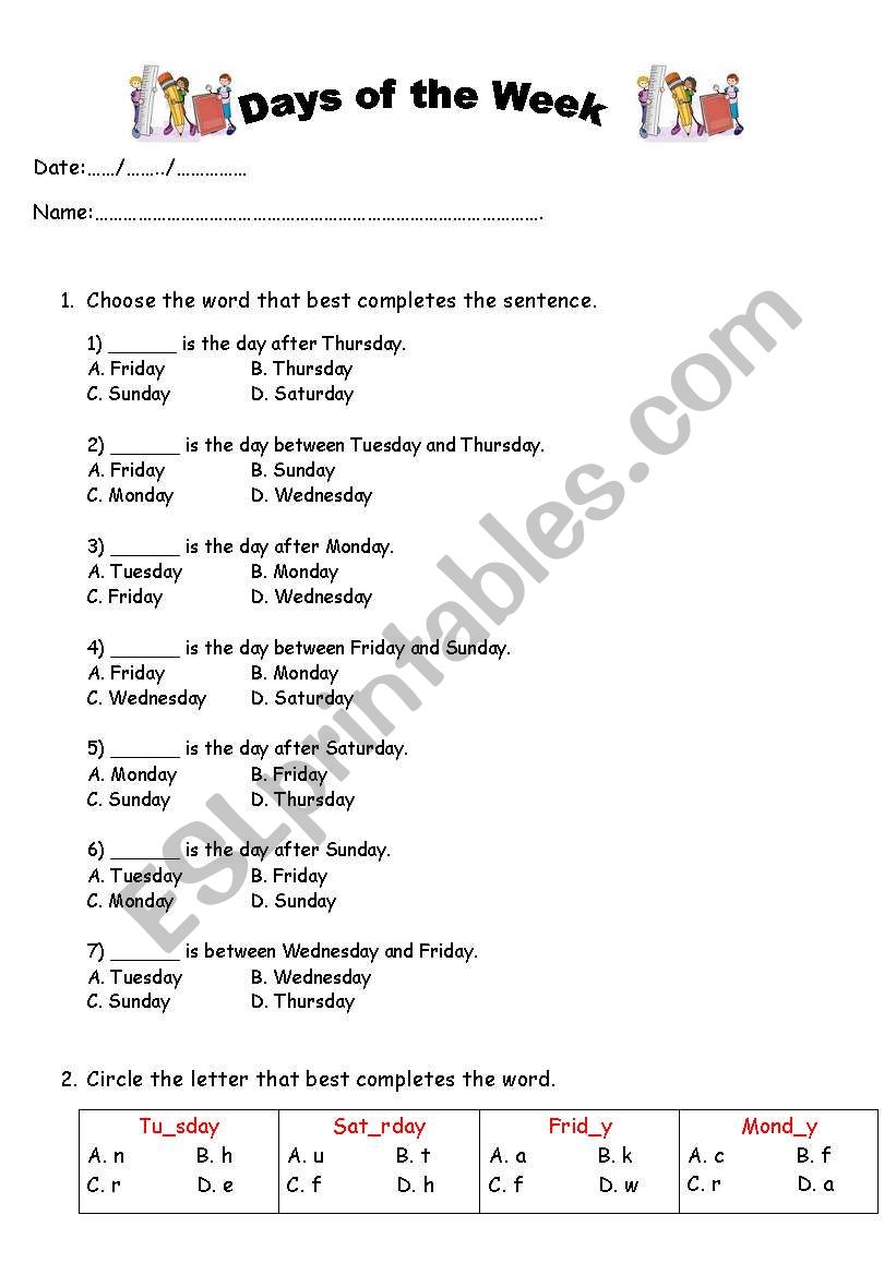 Days of the Week worksheet