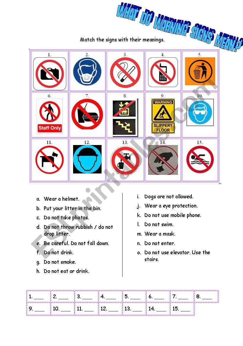 traffic signs worksheet