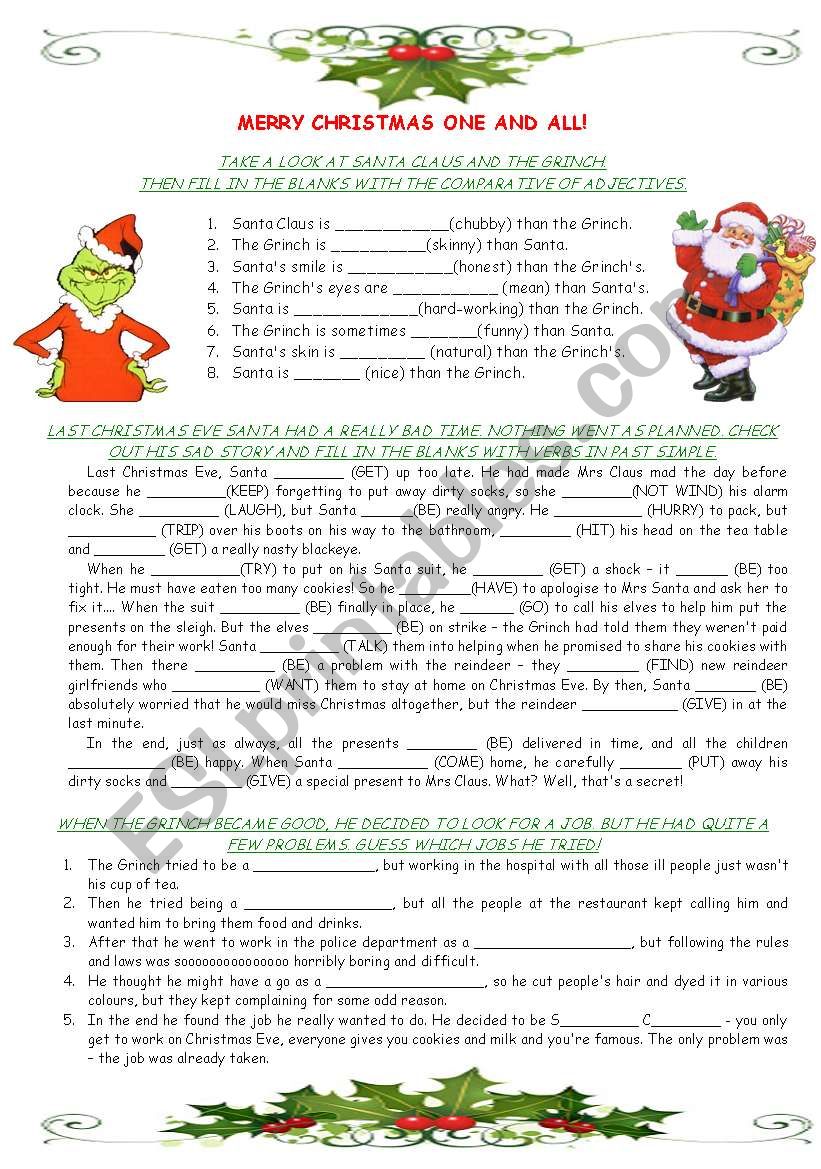 SANTA VS. GRINCH - fun grammar worksheet