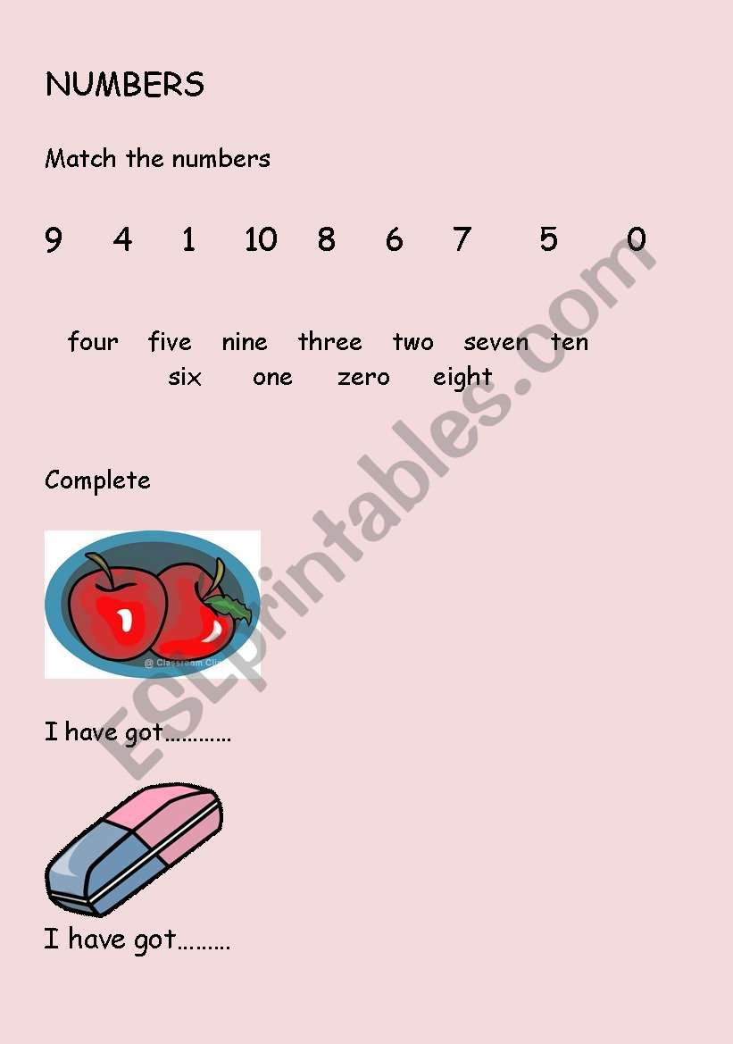 numbers worksheet