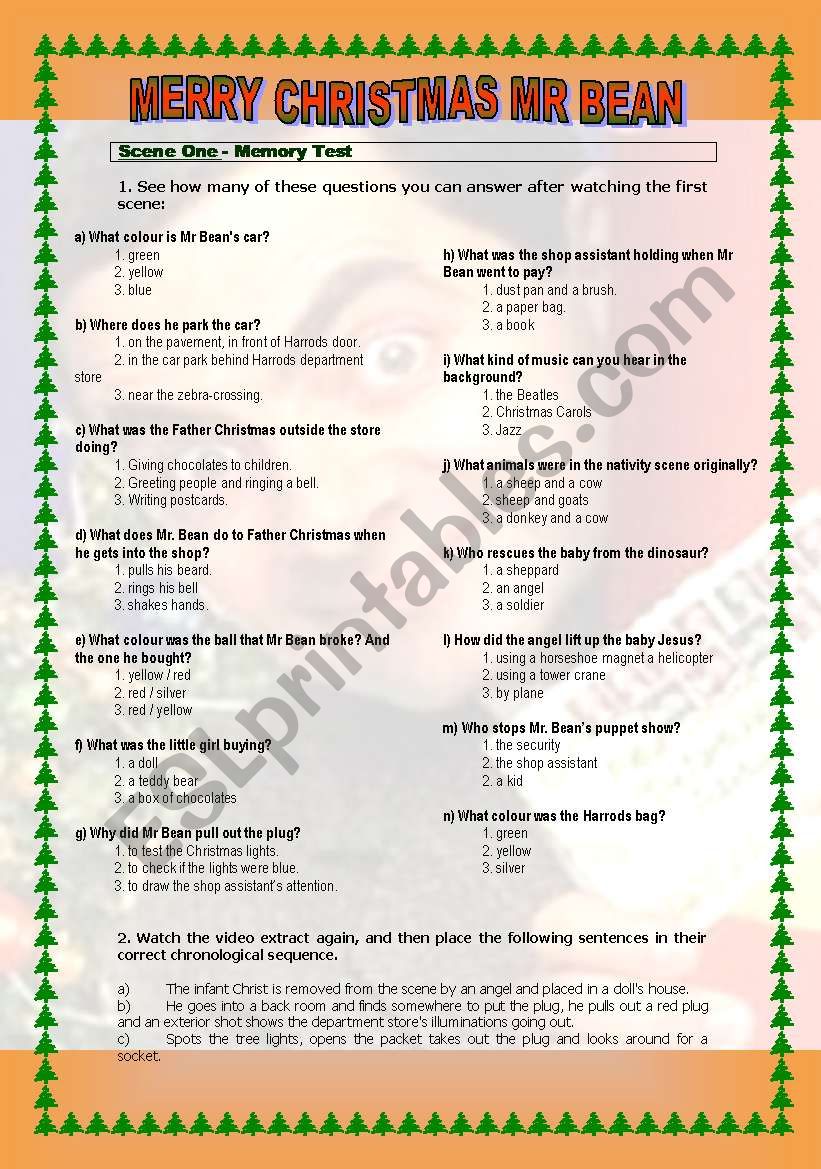 Watch the episode Merry Â´Xmas Mr Bean and do the activities!  Have fun!