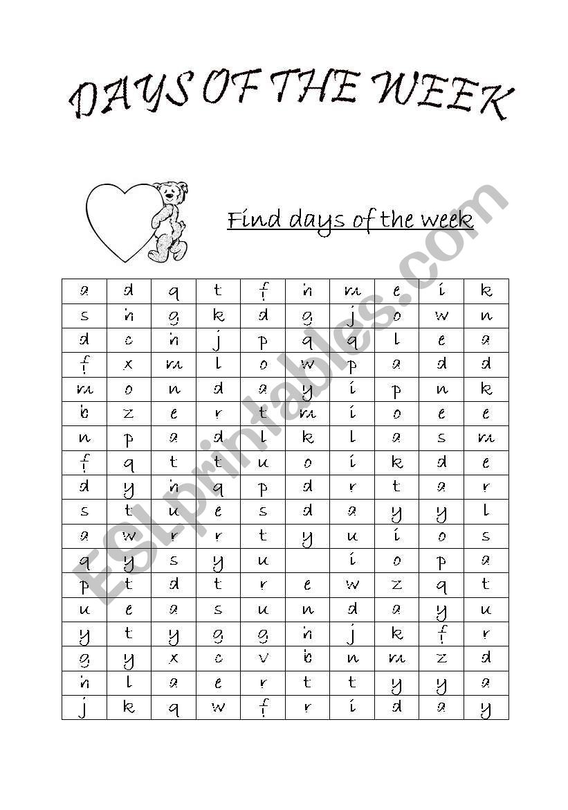 Days of the week worksheet