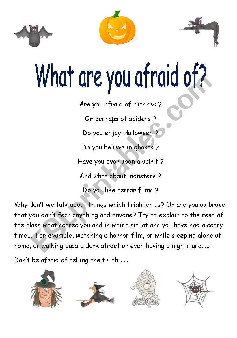 WHAT ARE YOU AFRAID OF? worksheet