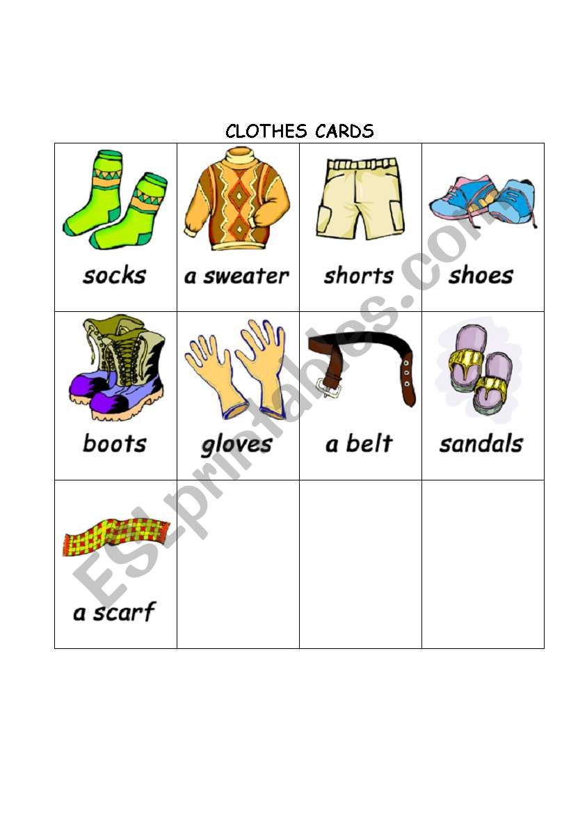 clothes cards2 worksheet