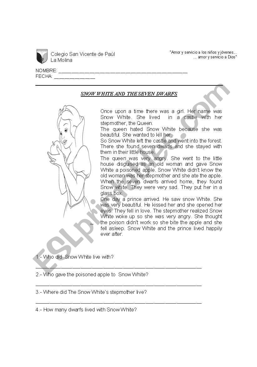 snow White worksheet