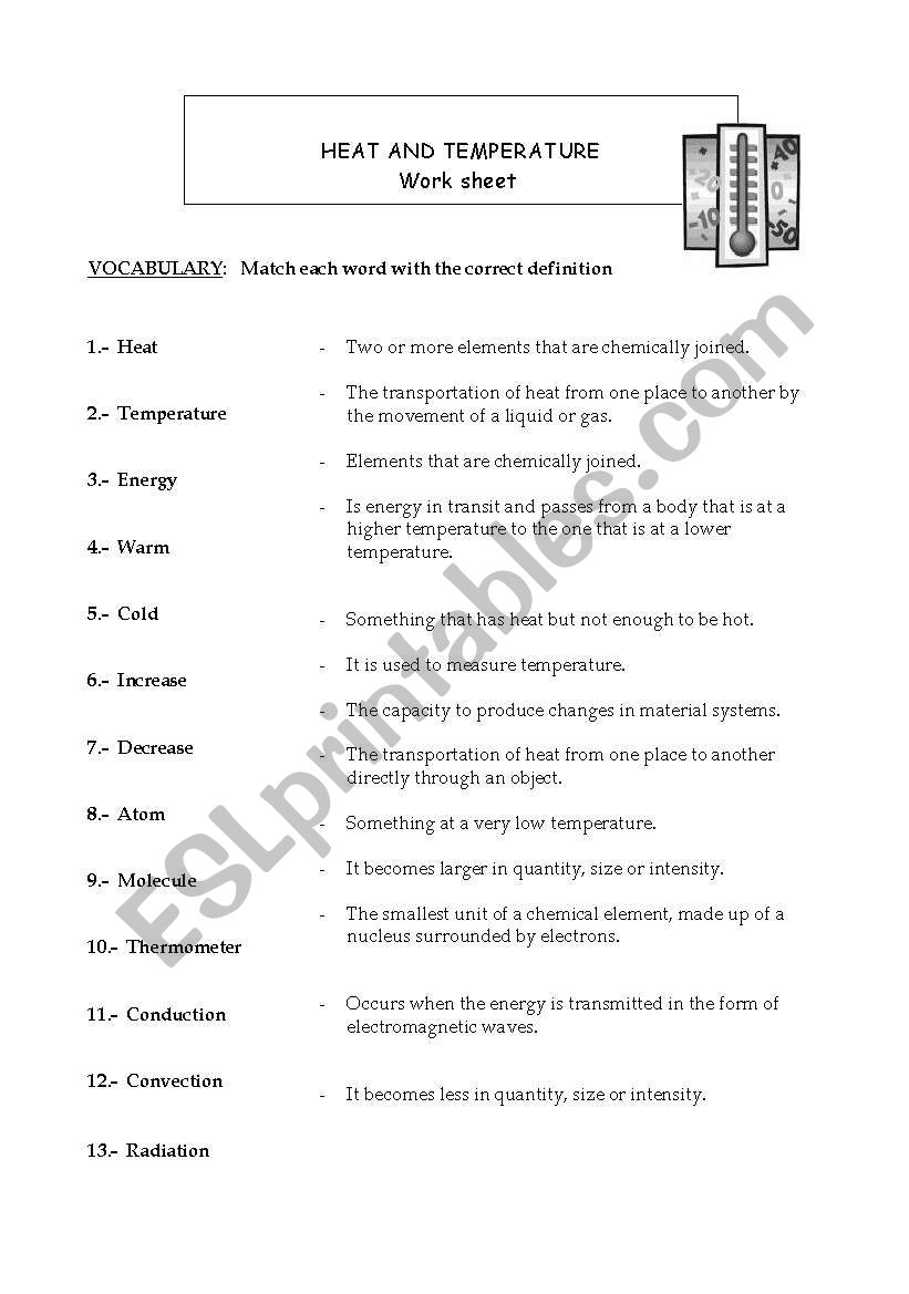 Temperature worksheet