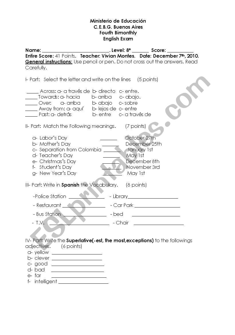 Final Exam worksheet