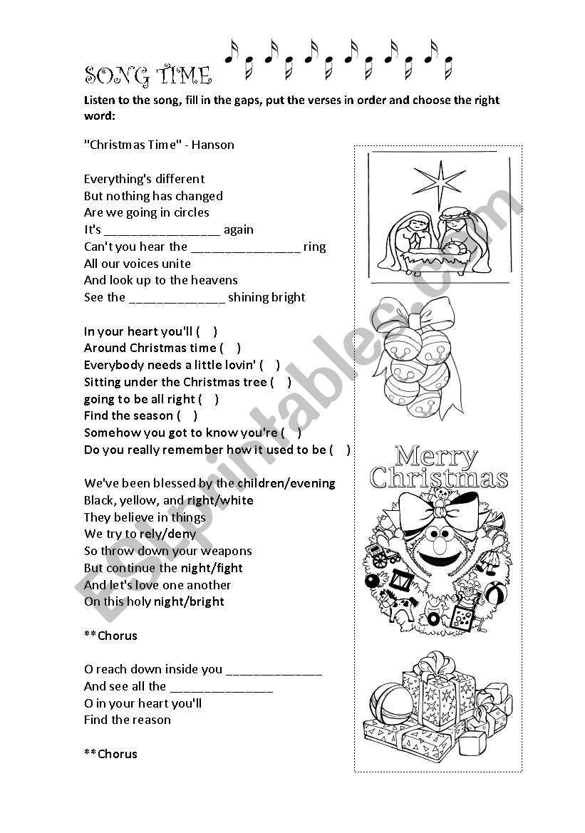 CHRISTMAS TIME - HANSON SONG worksheet