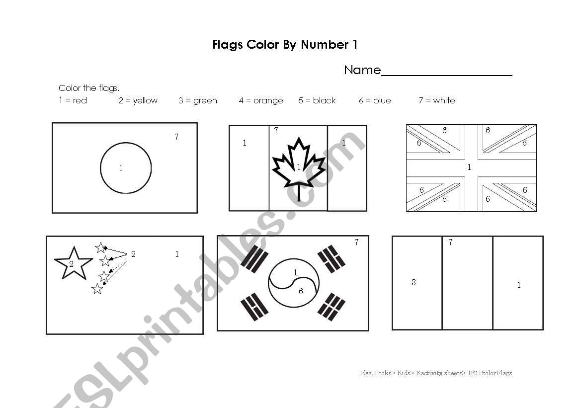 Flags color by number worksheet