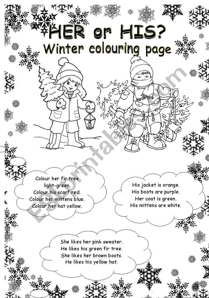 HER or HIS? winter colouring page