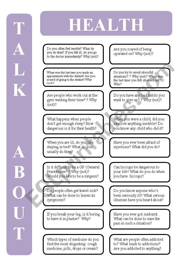 Health - 18 conversation cards (editable)