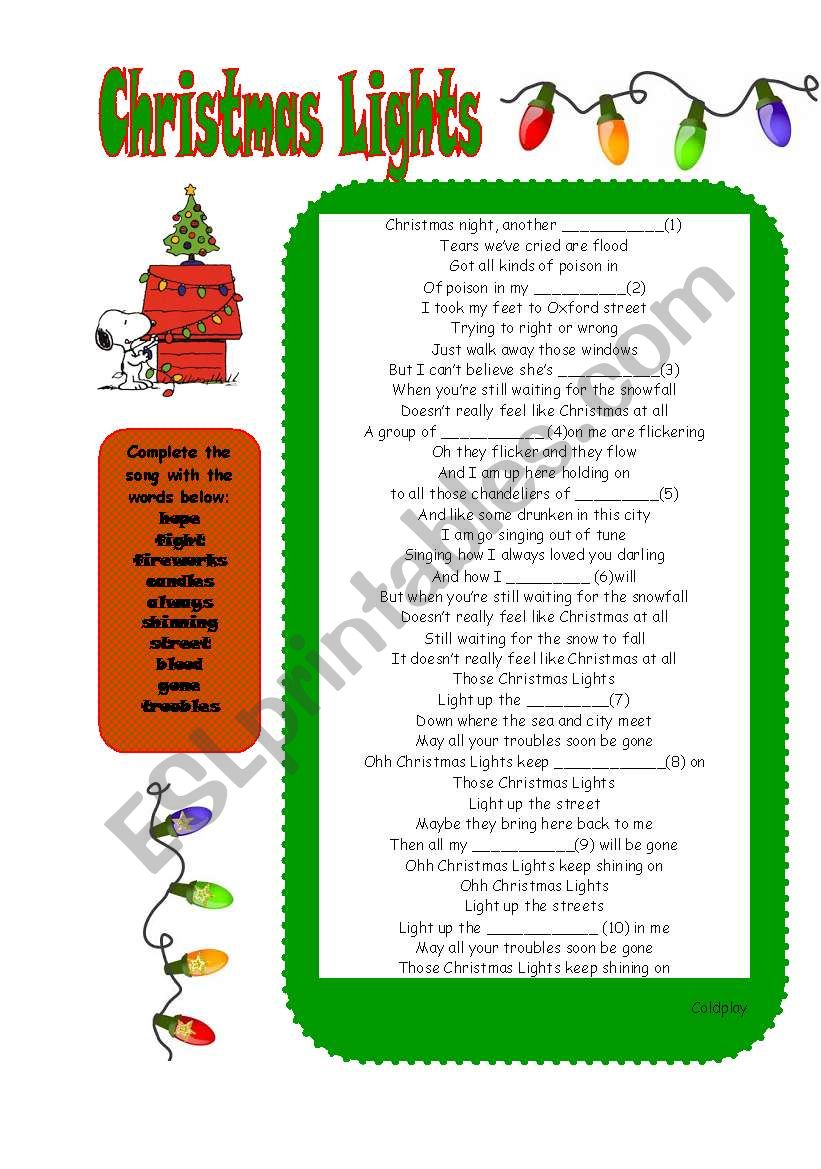 Christmas lights worksheet