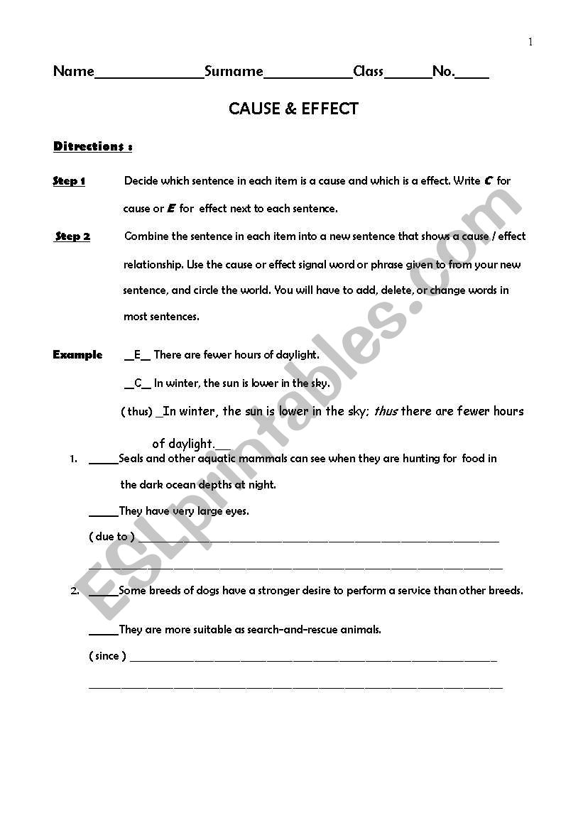 Cause & Effect worksheet