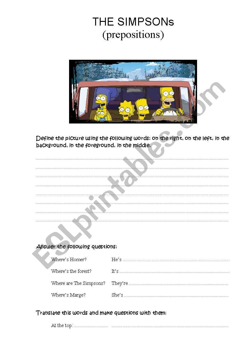 The Simpsons worksheet