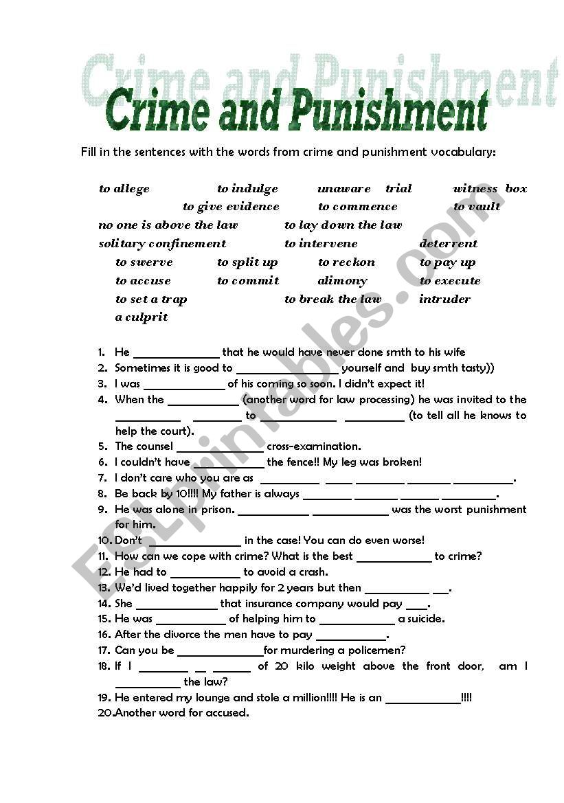 crime and punishment worksheet