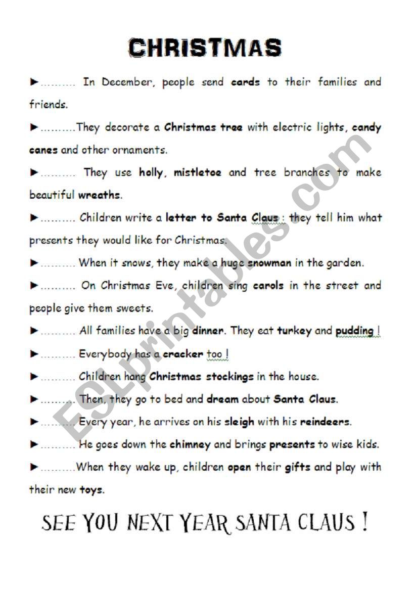 Christmas traditions worksheet