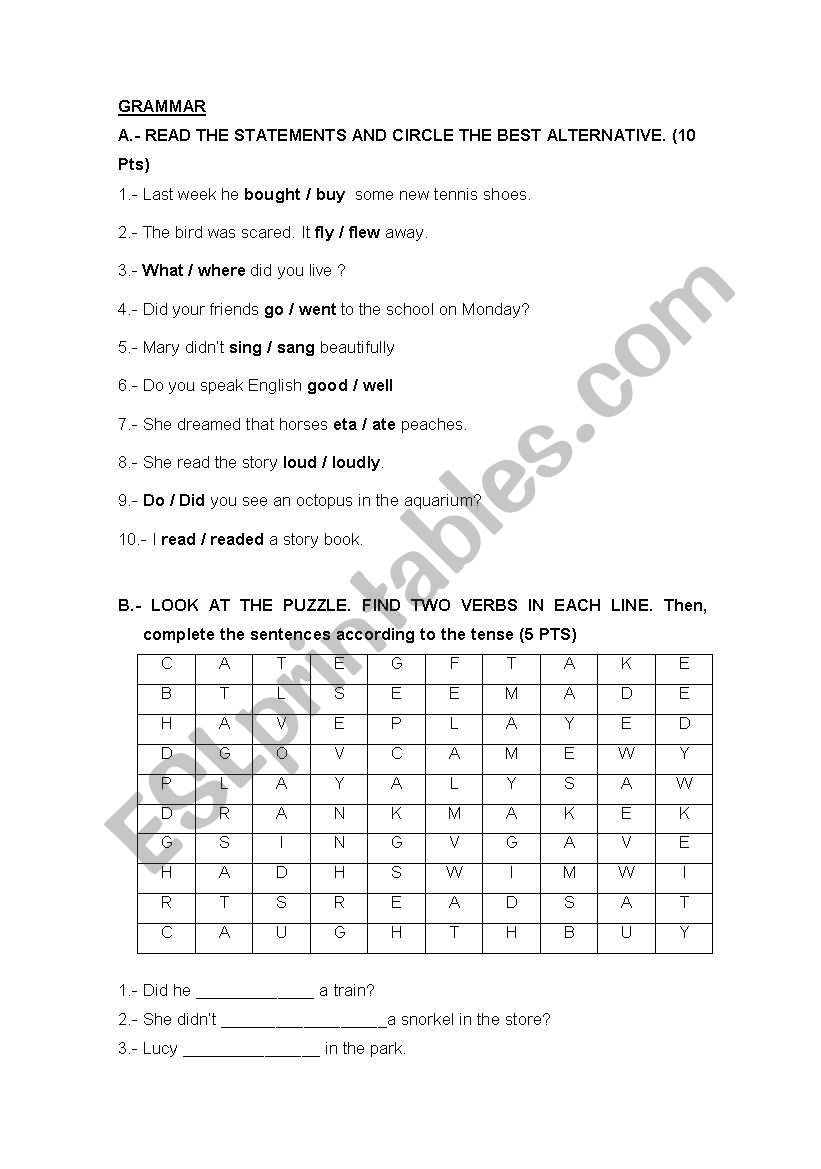 TEST 4TH  1ST PART worksheet