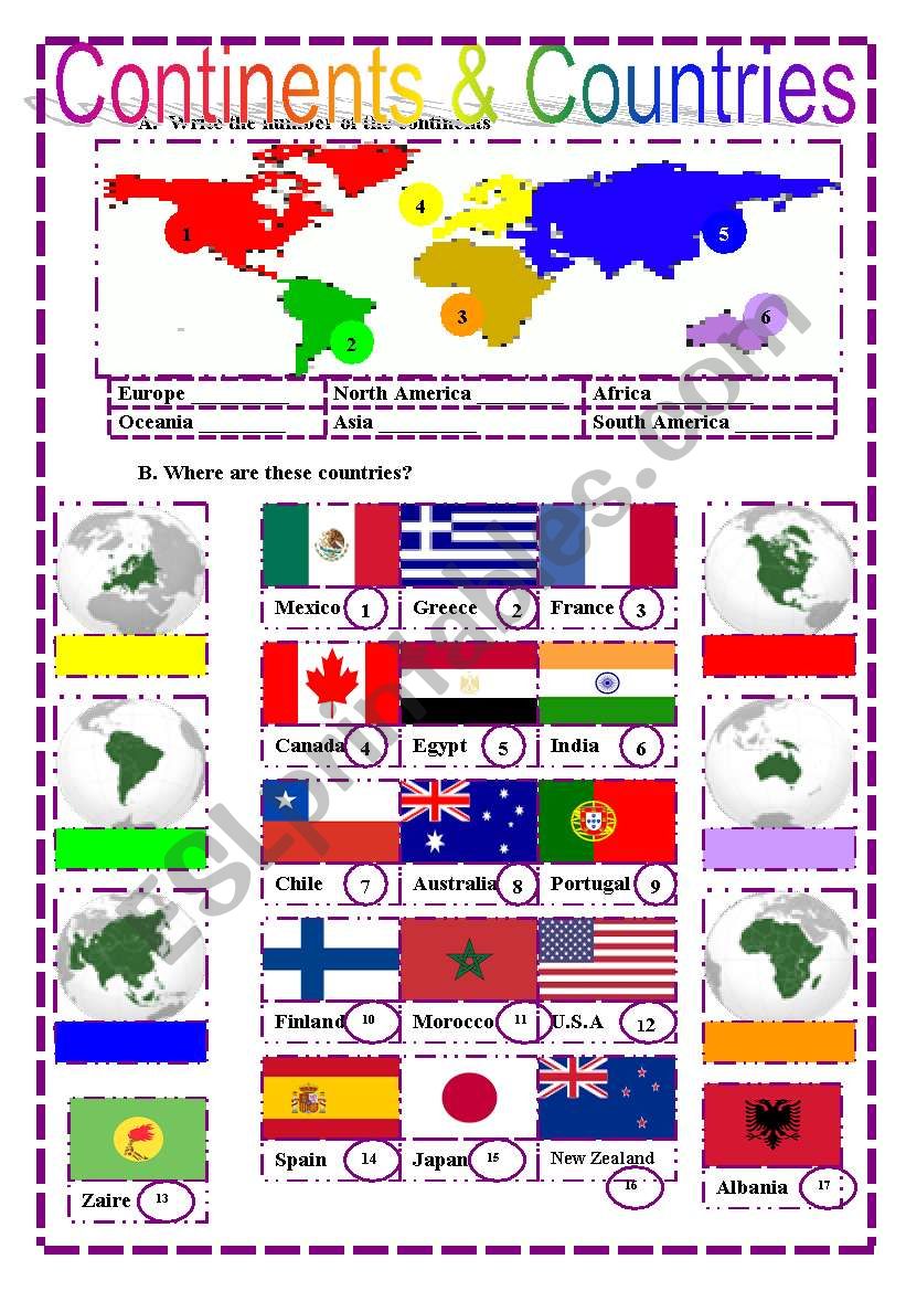 Continents & Countries worksheet