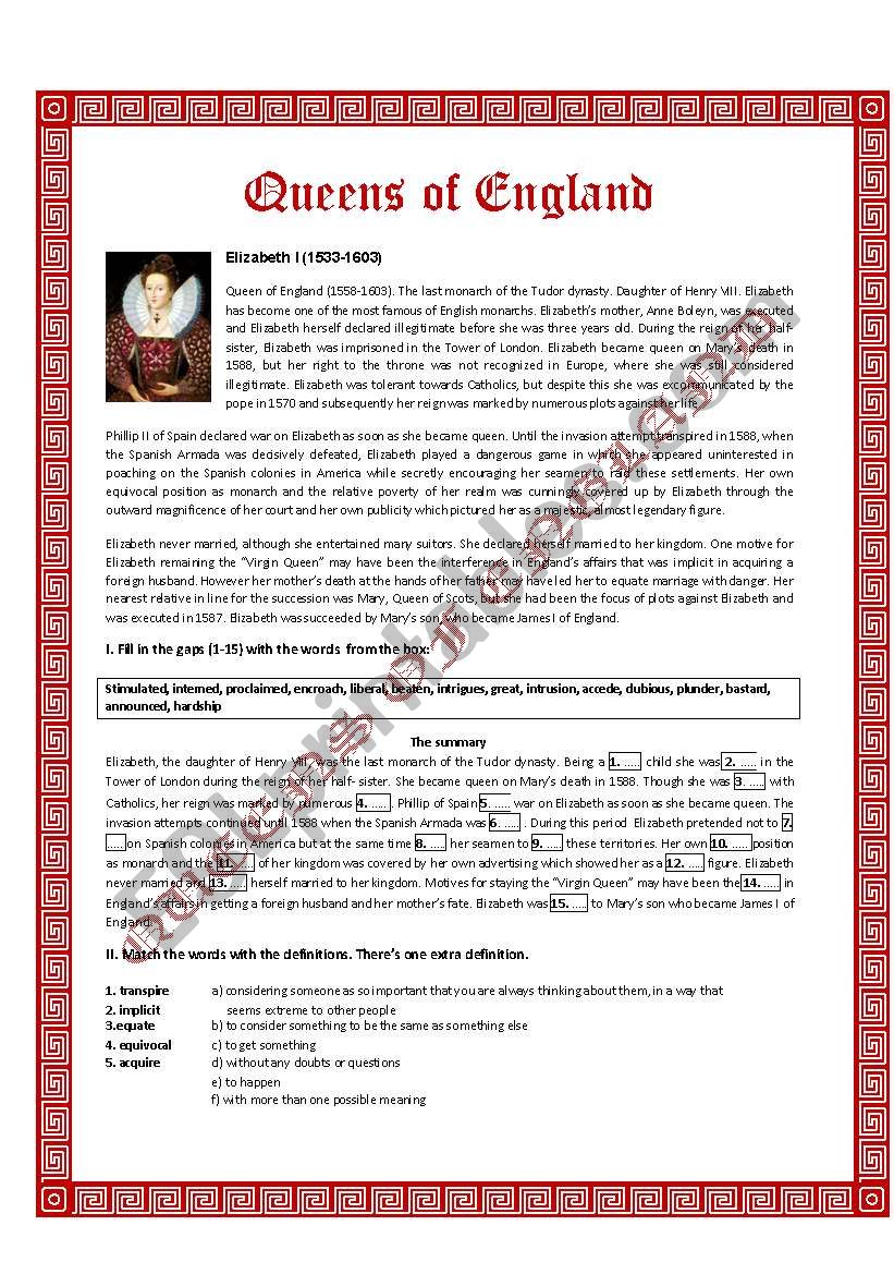 Queens of England/III worksheet