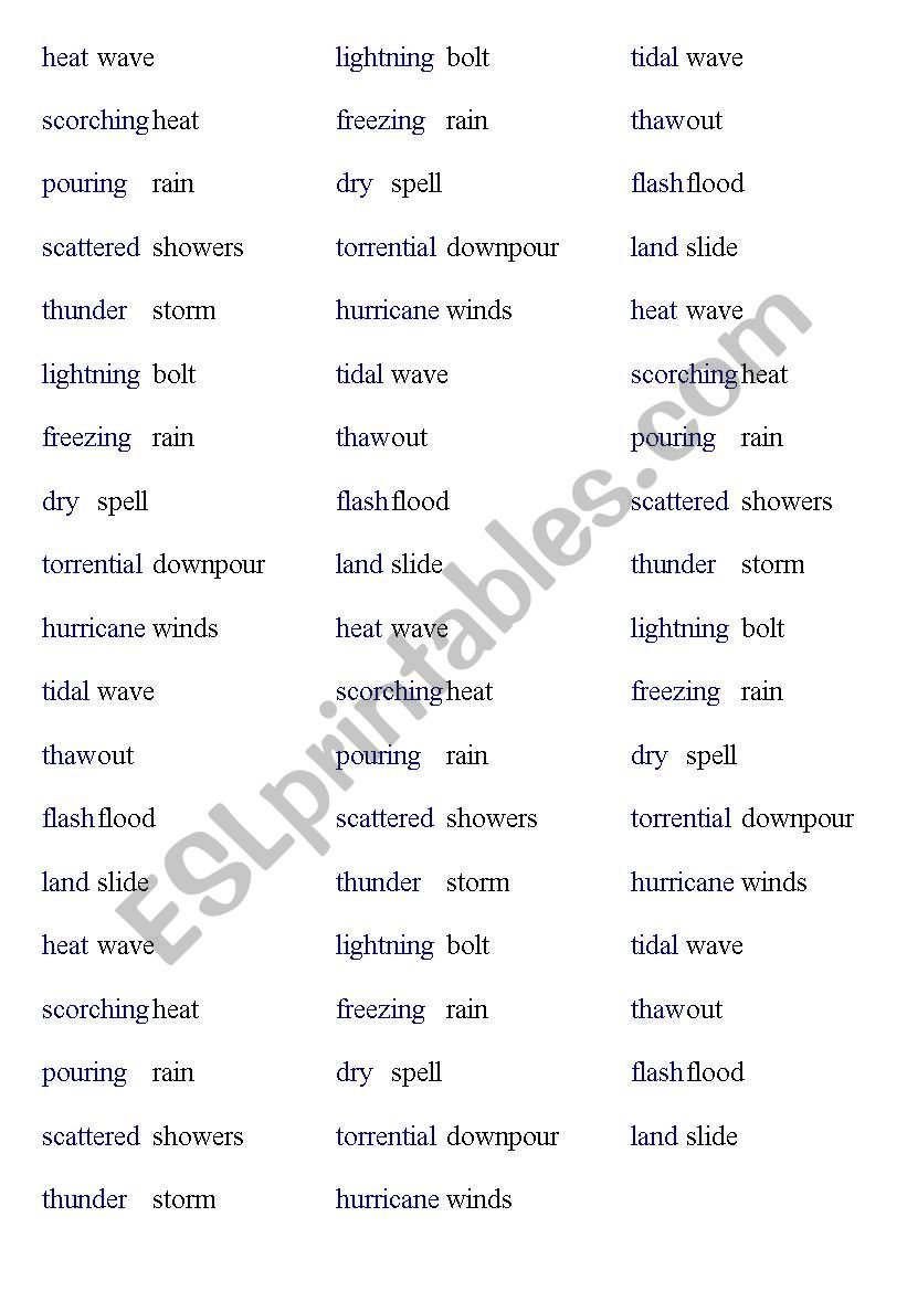 Weather collocations worksheet