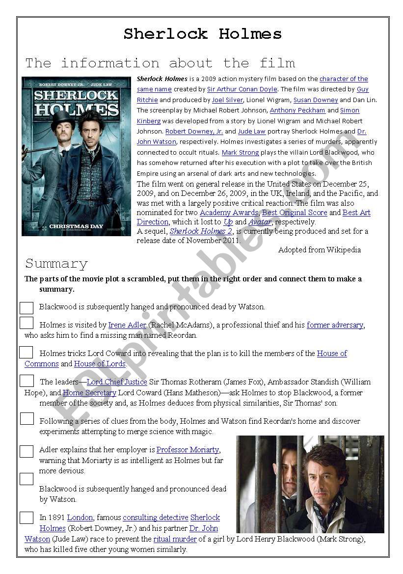 Sherlock Holmes worksheet worksheet