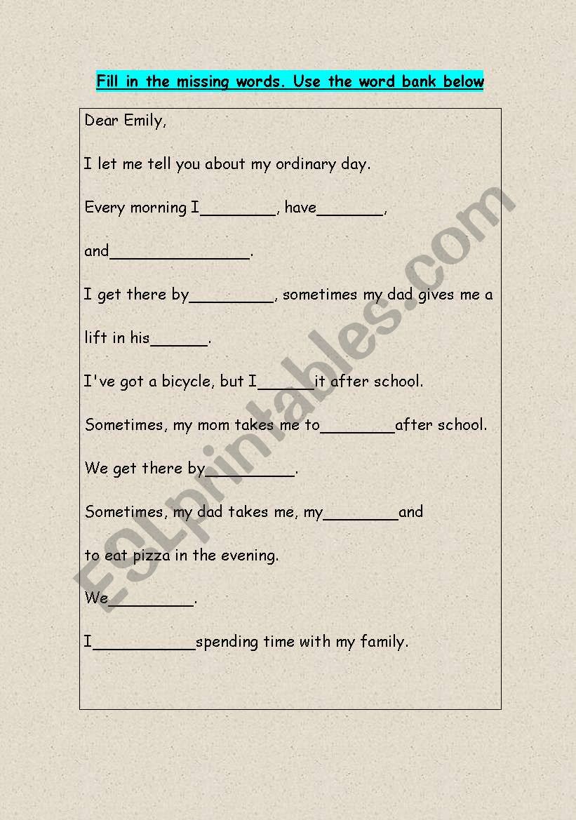 My ordinary day worksheet