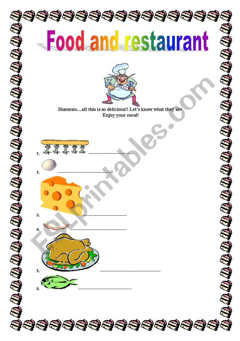 Food and restaurant worksheet