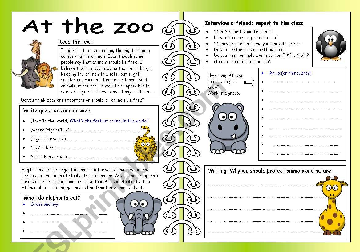 Four Skills Worksheet - At the Zoo