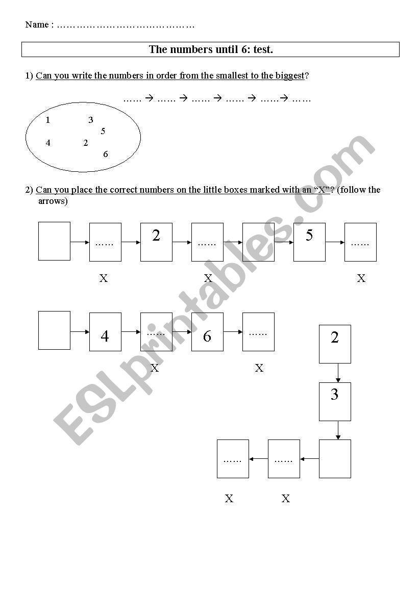 The numbers from 1 to 6 worksheet