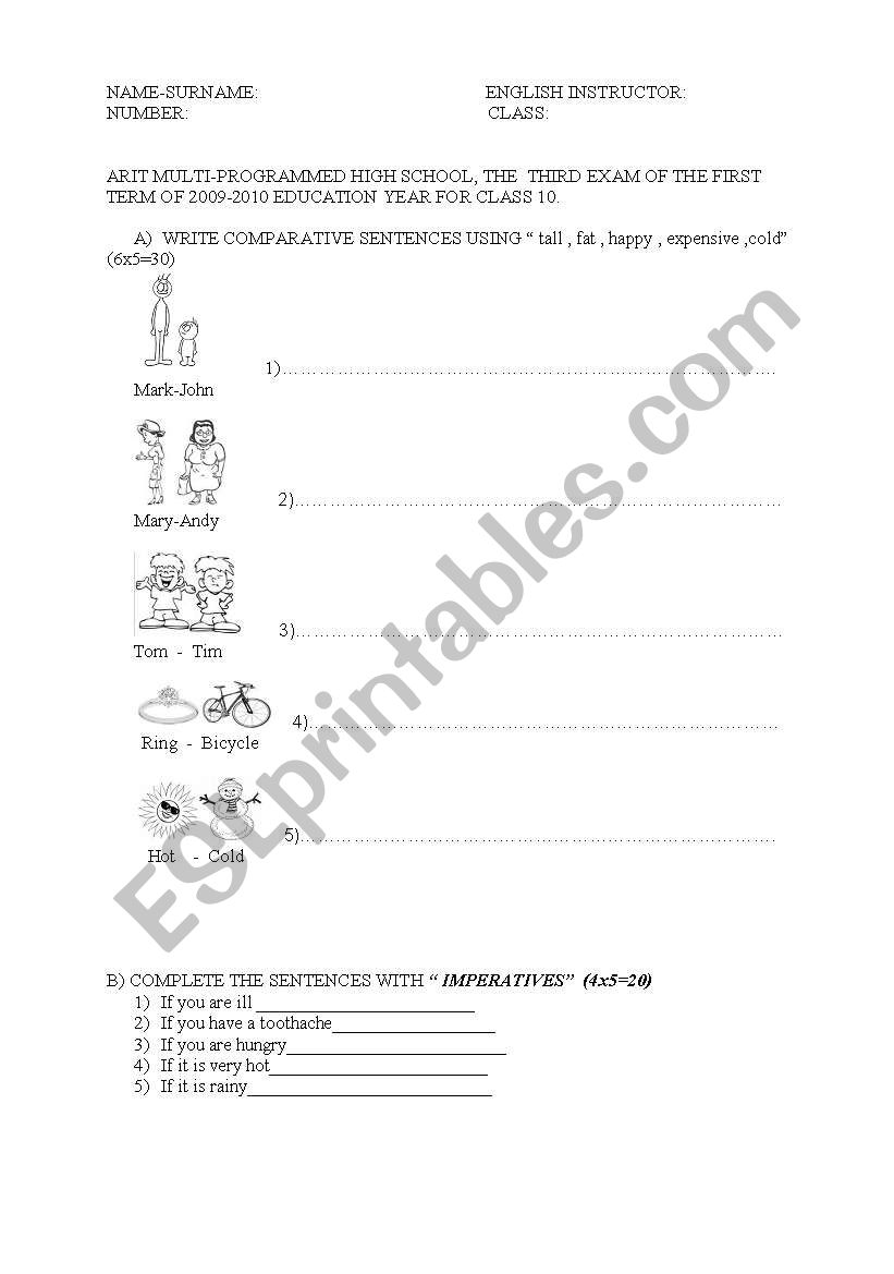 exam for class 9 worksheet