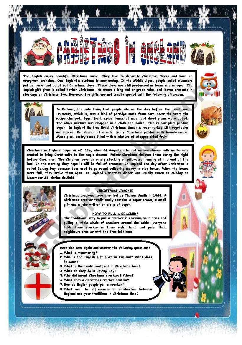 CHRISTMAS AROUND THE WORLD - PART 4 - ENGLAND (B&W VERSION INCLUDED) - READING COMPREHENSION