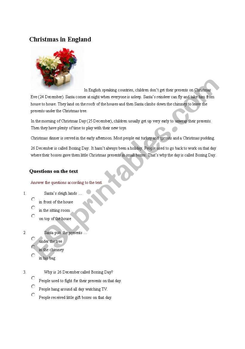 Christmas facts worksheet