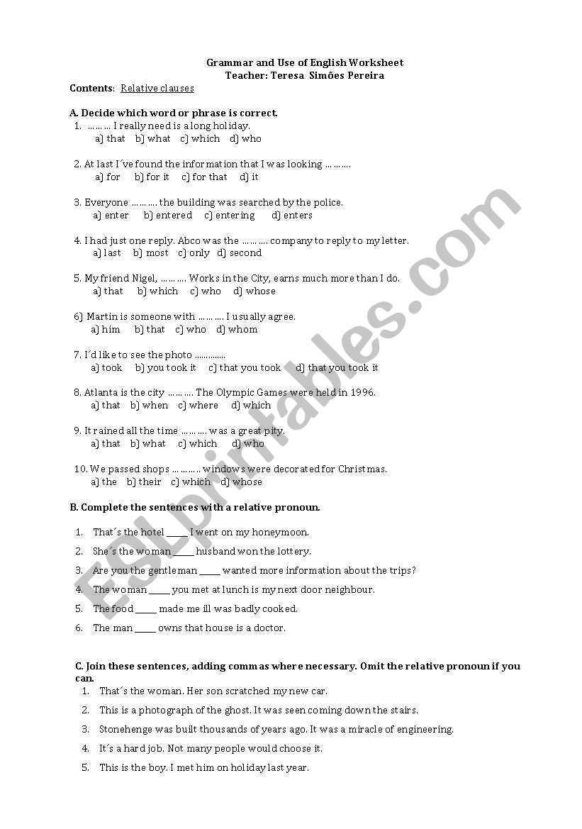 Relative clauses worksheet