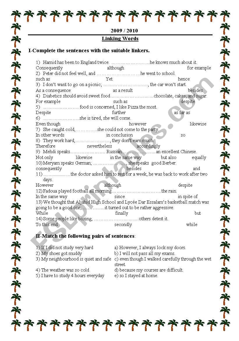 Linking words  worksheet