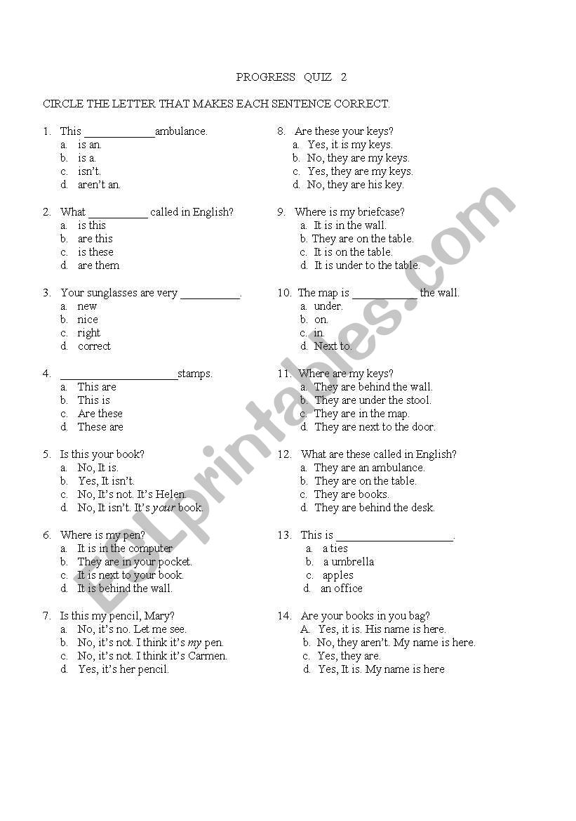 PROGRESS QUIZ 2 worksheet