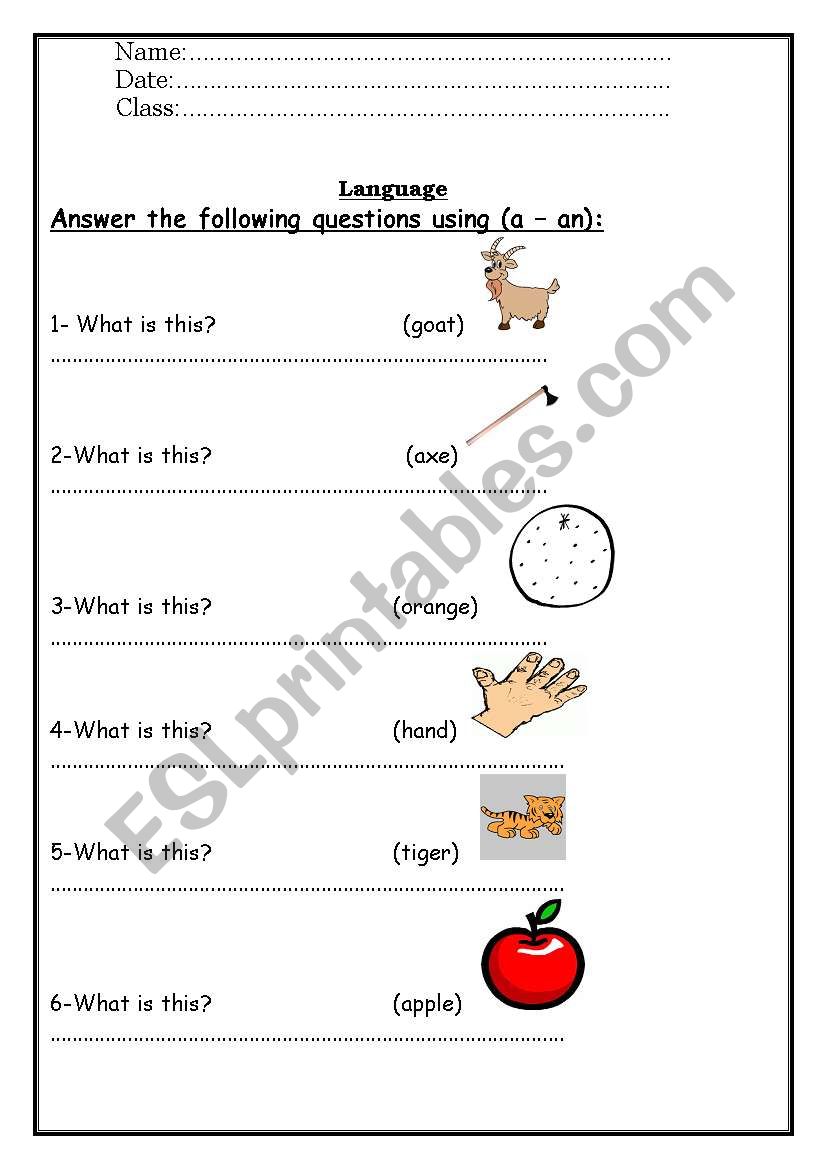 A-An worksheet