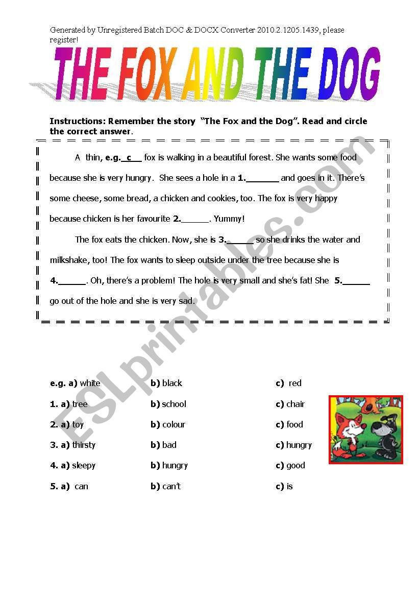 the fox and the dog worksheet