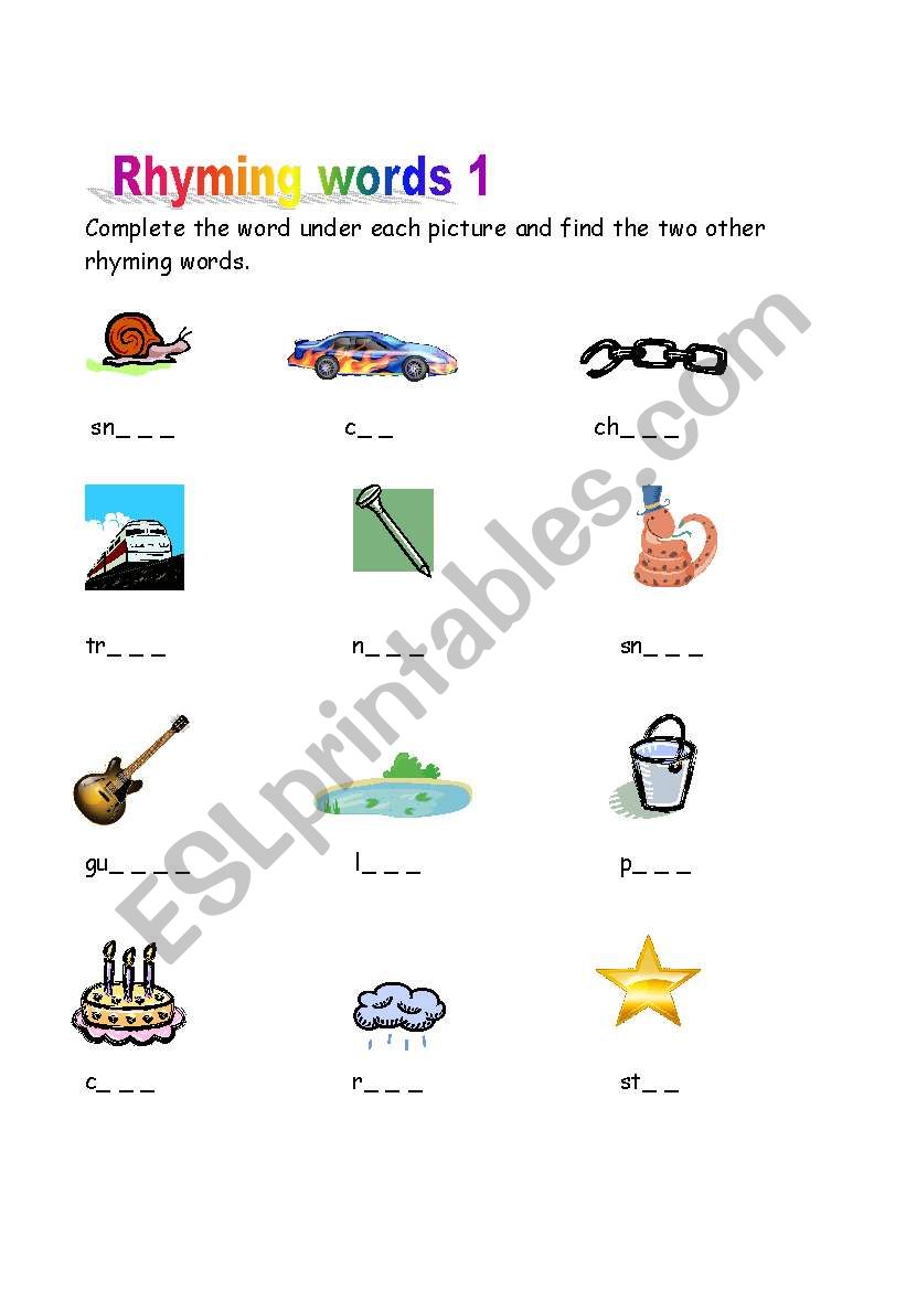 Rhyming words worksheet