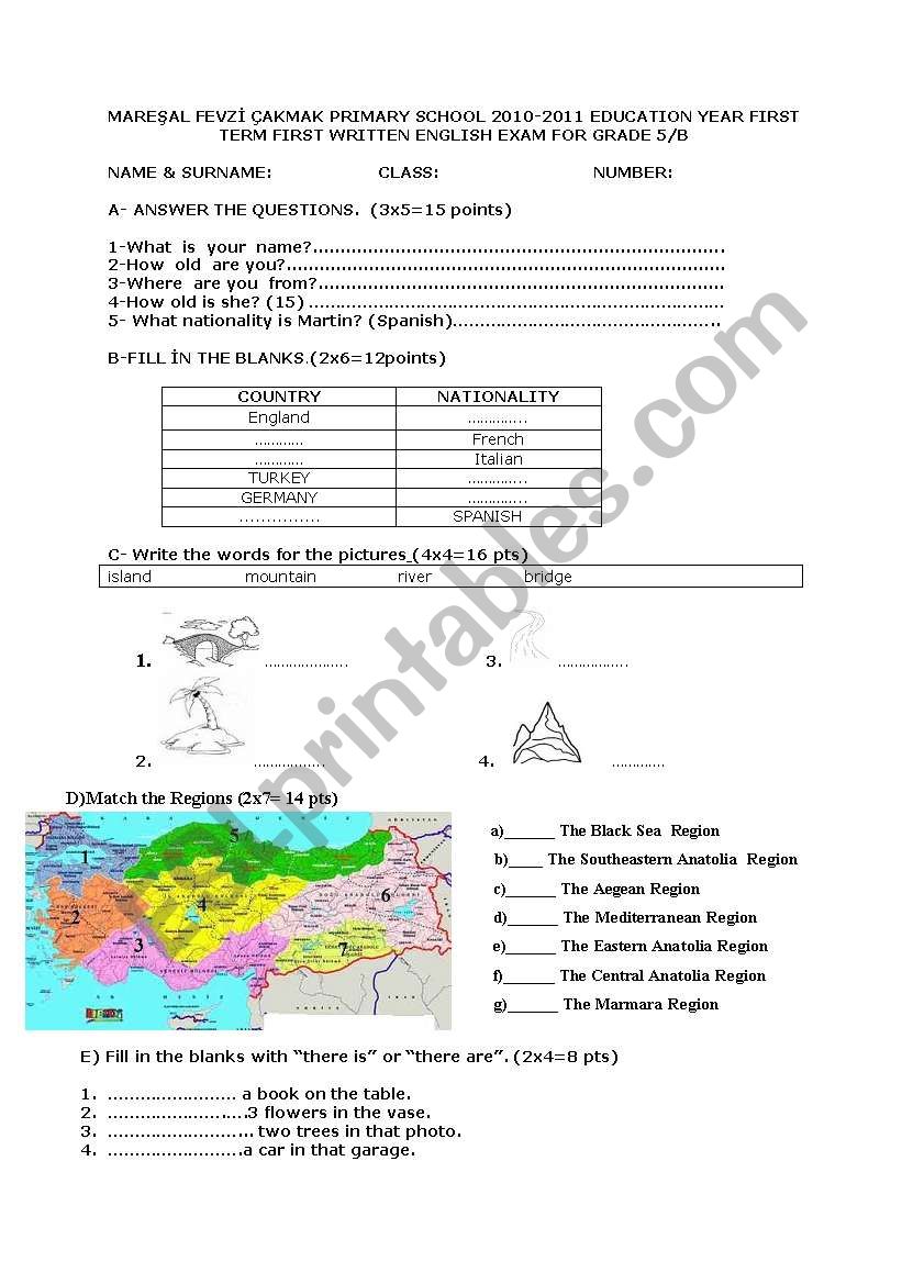 Exam worksheet