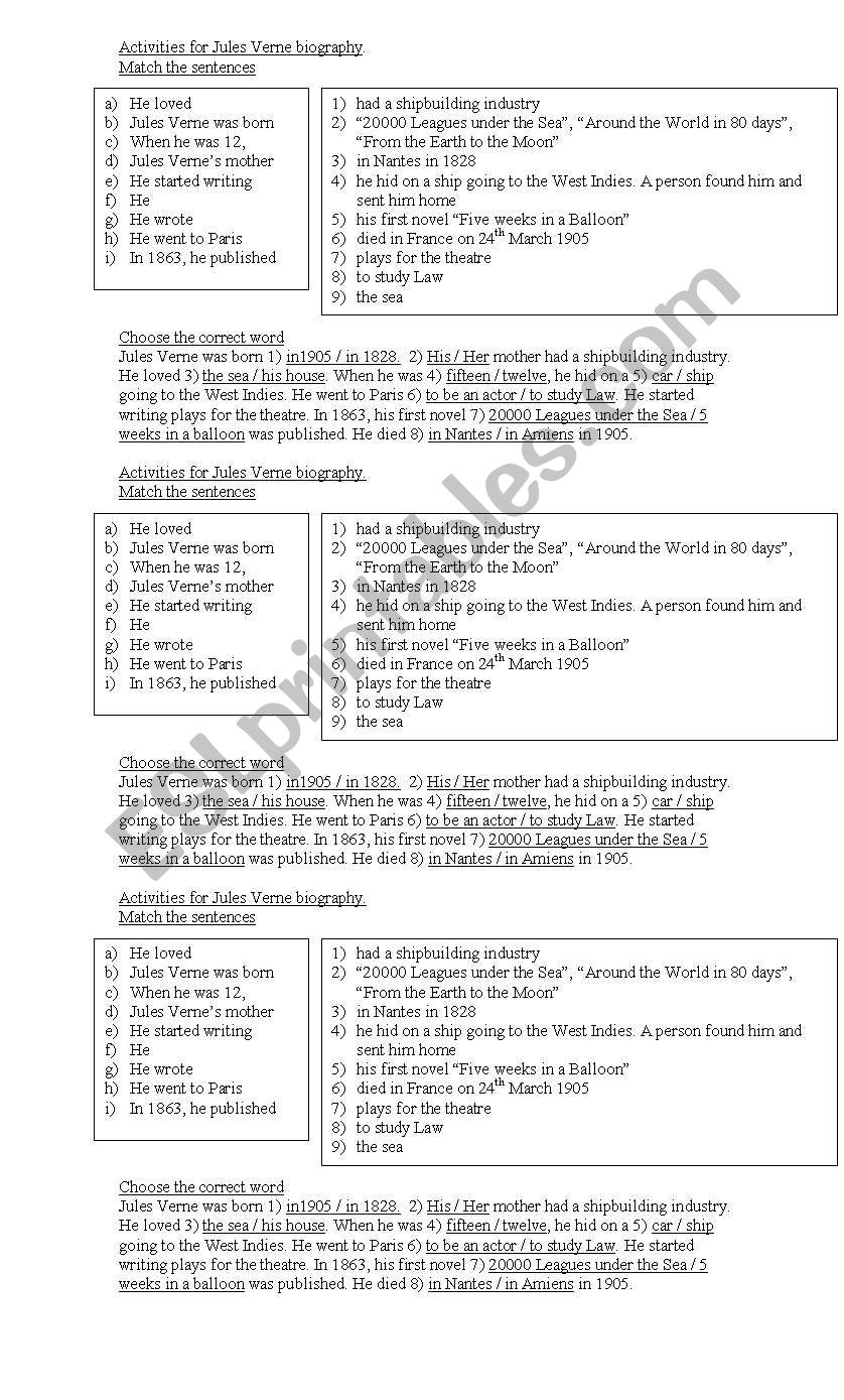 Jules Verne Biography worksheet